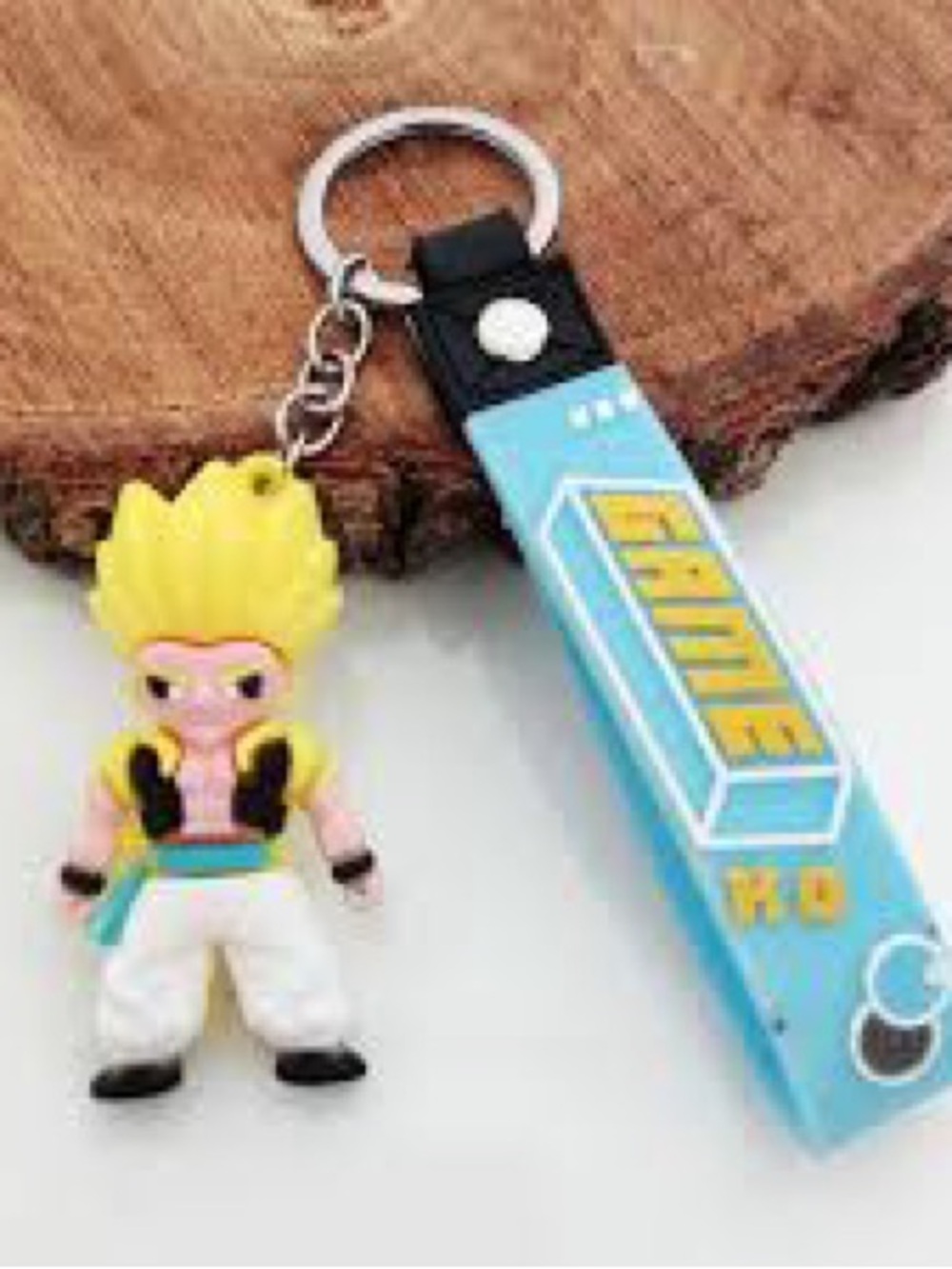 Yellow-Accented Anime Character Keychain with Blue Strap NWT